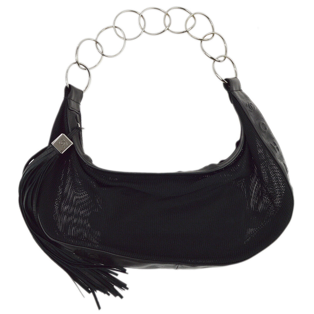 Top Quality Chanel Black Canvas Fringe Mesh Shoulder Bag