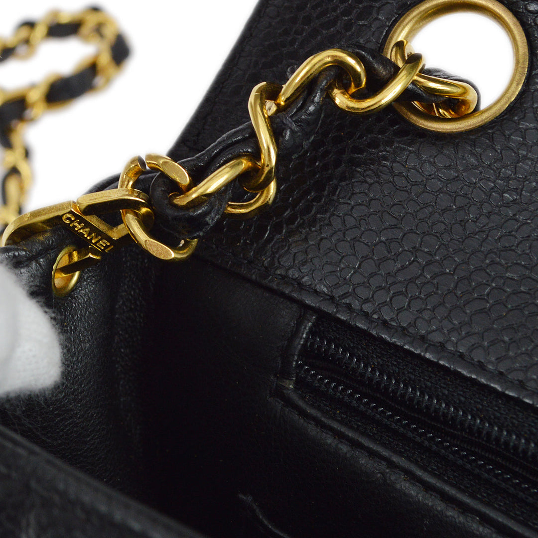 Top Quality Chanel * 1994-1996 Black Caviar Mini Vertical Stitch Straight Flap Bag