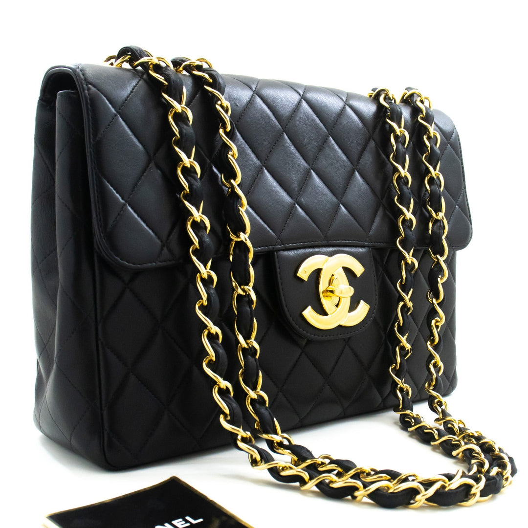 Top Quality Chanel Classic Large 11" Chain Shoulder Bag New Black Lambskin