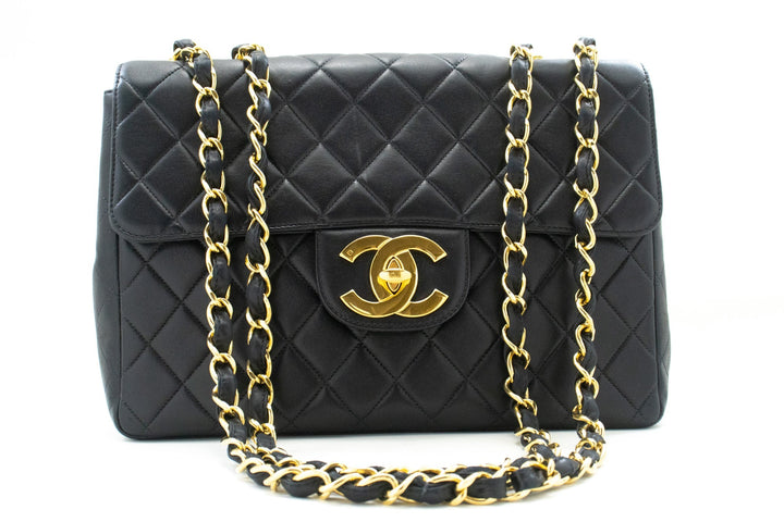 Top Quality Chanel Classic Large 11" Chain Shoulder Bag New Black Lambskin