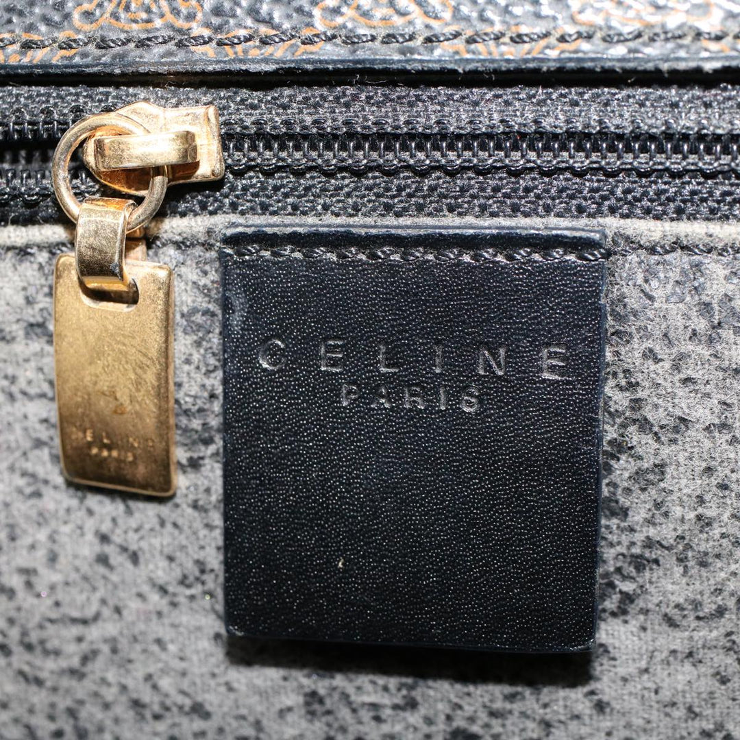 Celine Macadam Canvas Hand Bag PVC Leather Black  45906