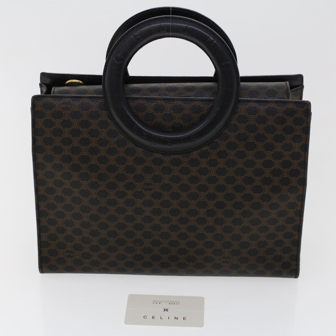 Celine Macadam Canvas Hand Bag PVC Leather Black  45906