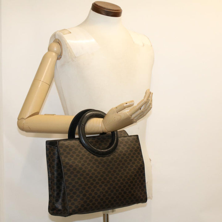 Celine Macadam Canvas Hand Bag PVC Leather Black  45906
