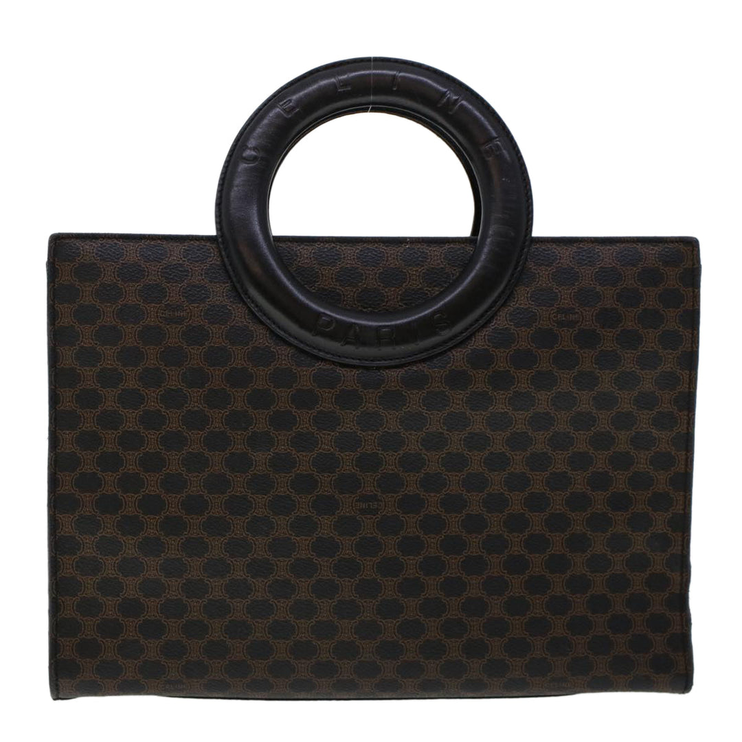 Celine Macadam Canvas Hand Bag PVC Leather Black  45906