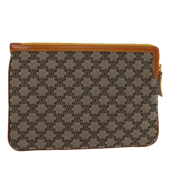 Celine Paris Macadam Clutch Bag Canvas Leather Beige Brown  45981