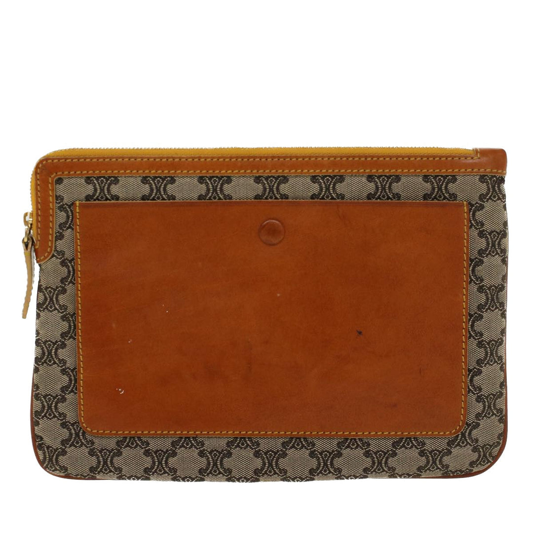 Celine Paris Macadam Clutch Bag Canvas Leather Beige Brown  45981
