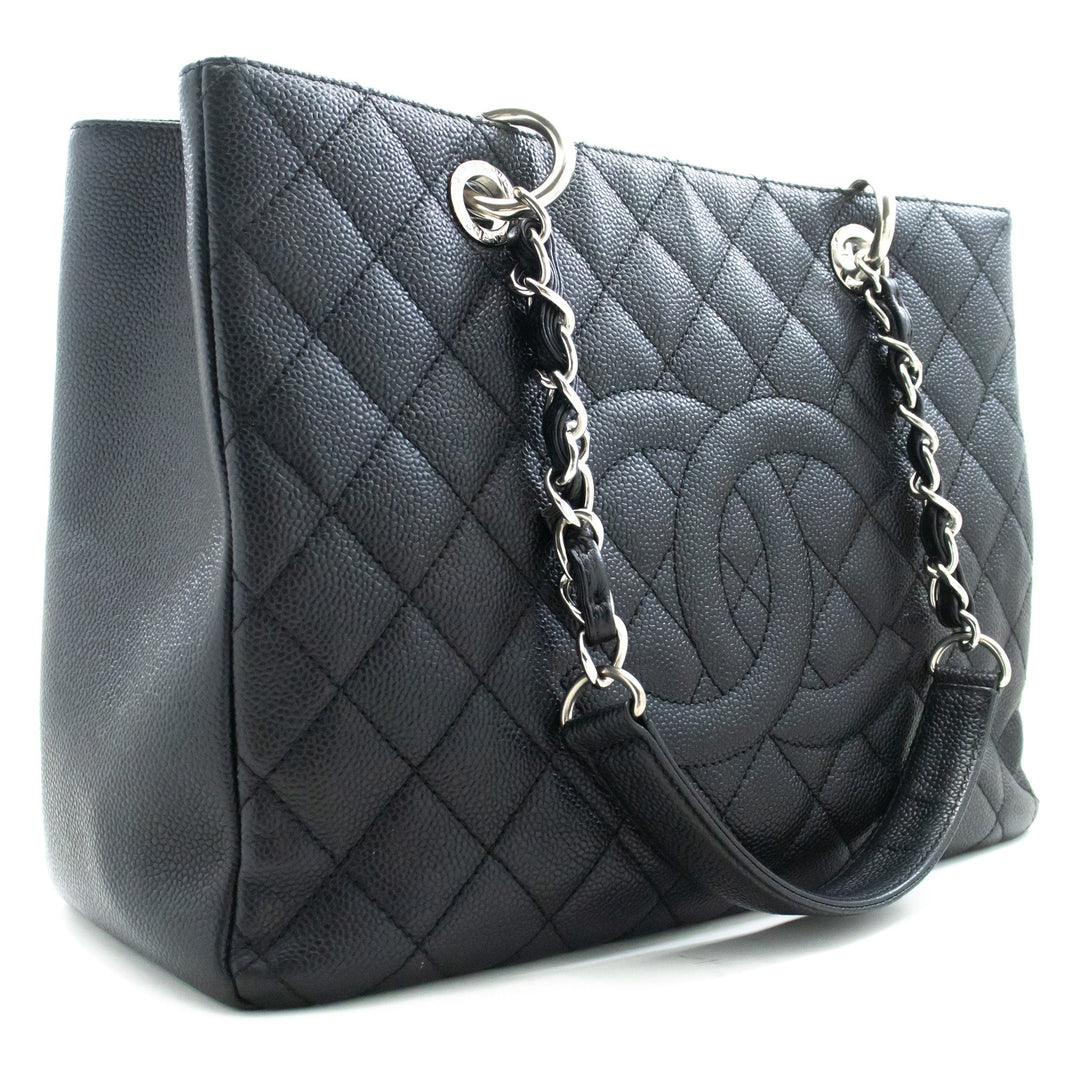Chanel Caviar GST 13" Grand Shopping Tote Chain Shoulder Bag Black