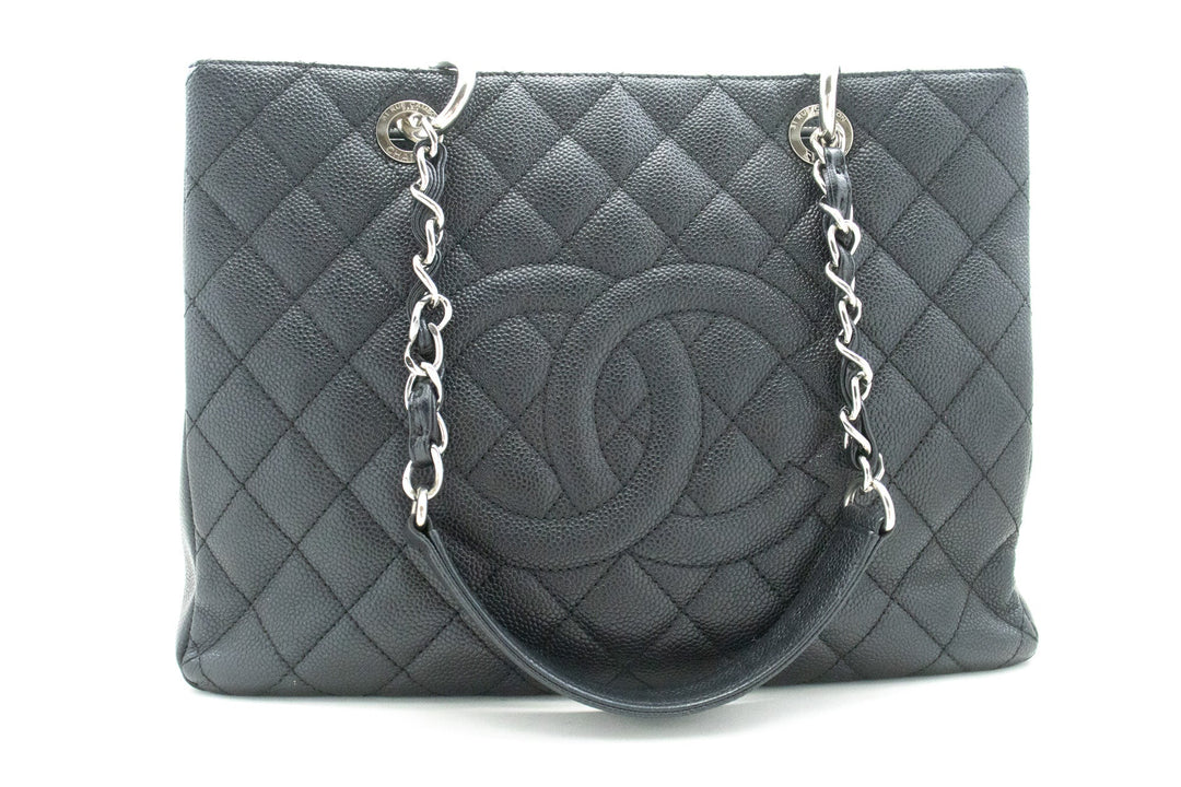 Chanel Caviar GST 13" Grand Shopping Tote Chain Shoulder Bag Black