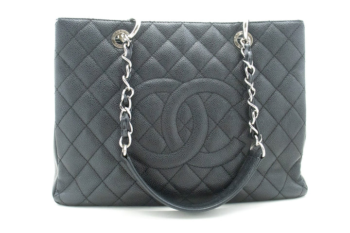 Chanel Caviar GST 13" Grand Shopping Tote Chain Shoulder Bag Black