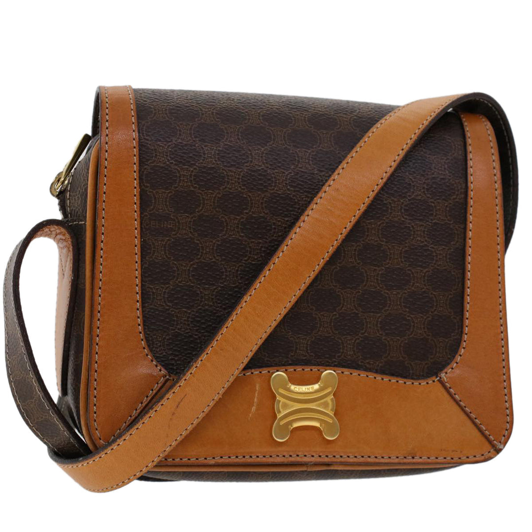Celine Macadam Canvas Shoulder Bag PVC Leather Brown  46305