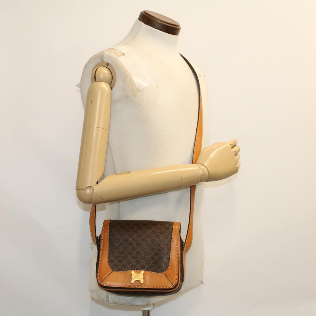 Celine Macadam Canvas Shoulder Bag PVC Leather Brown  46305