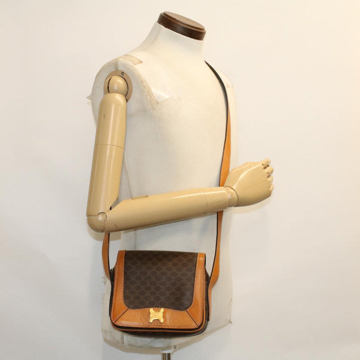 Celine Macadam Canvas Shoulder Bag PVC Leather Brown  46305