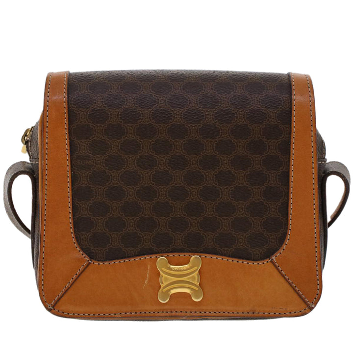 Celine Macadam Canvas Shoulder Bag PVC Leather Brown  46305