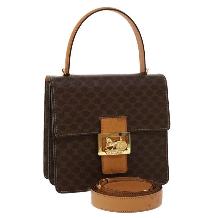 Celine Macadam Canvas Hand Bag PVC Leather 2way Brown Auth 46306
