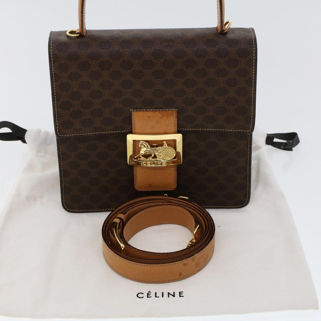 Celine Macadam Canvas Hand Bag PVC Leather 2way Brown Auth 46306