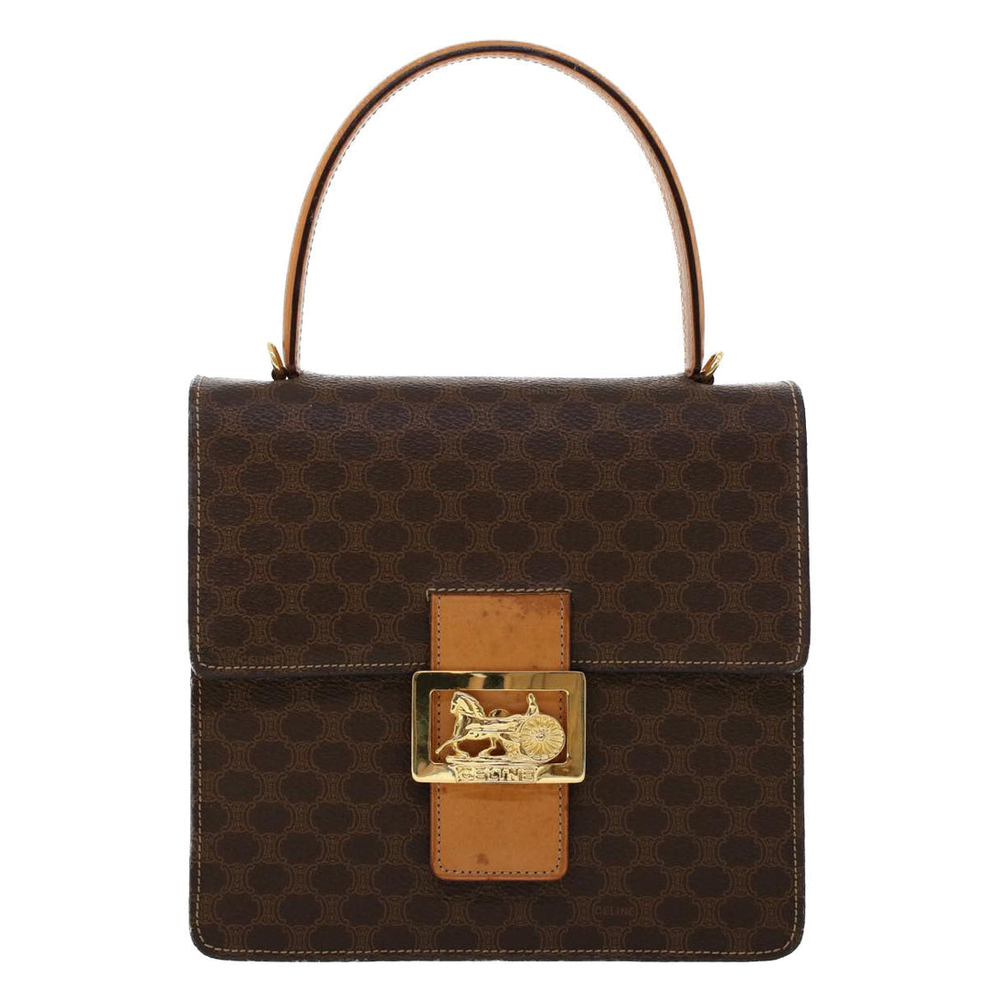 Celine Macadam Canvas Hand Bag PVC Leather 2way Brown Auth 46306