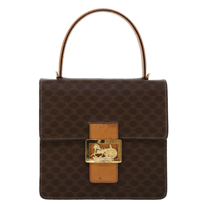 Celine Macadam Canvas Hand Bag PVC Leather 2way Brown Auth 46306
