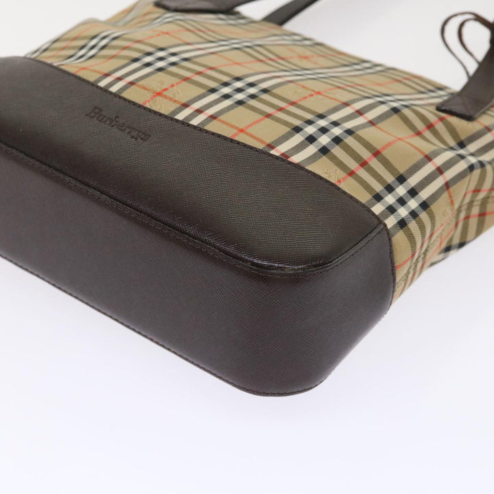 BurberrySs Nova Check Hand Bag Nylon Leather Beige Auth 46309