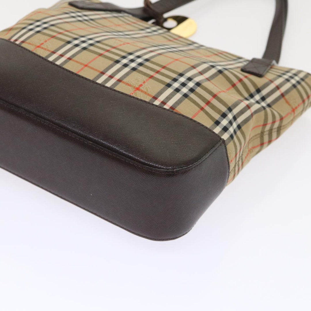 BurberrySs Nova Check Hand Bag Nylon Leather Beige Auth 46309