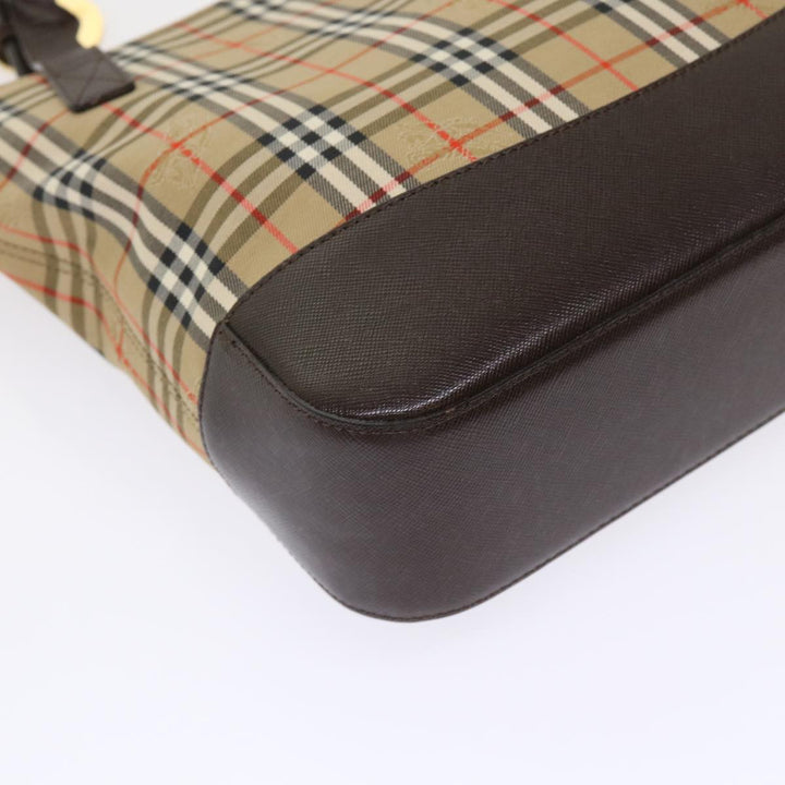BurberrySs Nova Check Hand Bag Nylon Leather Beige Auth 46309