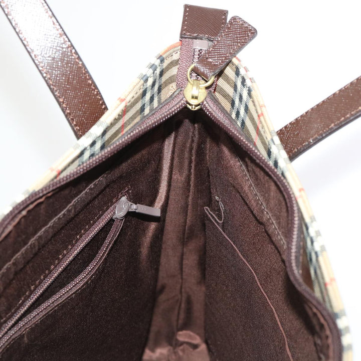 BurberrySs Nova Check Hand Bag Nylon Leather Beige Auth 46309