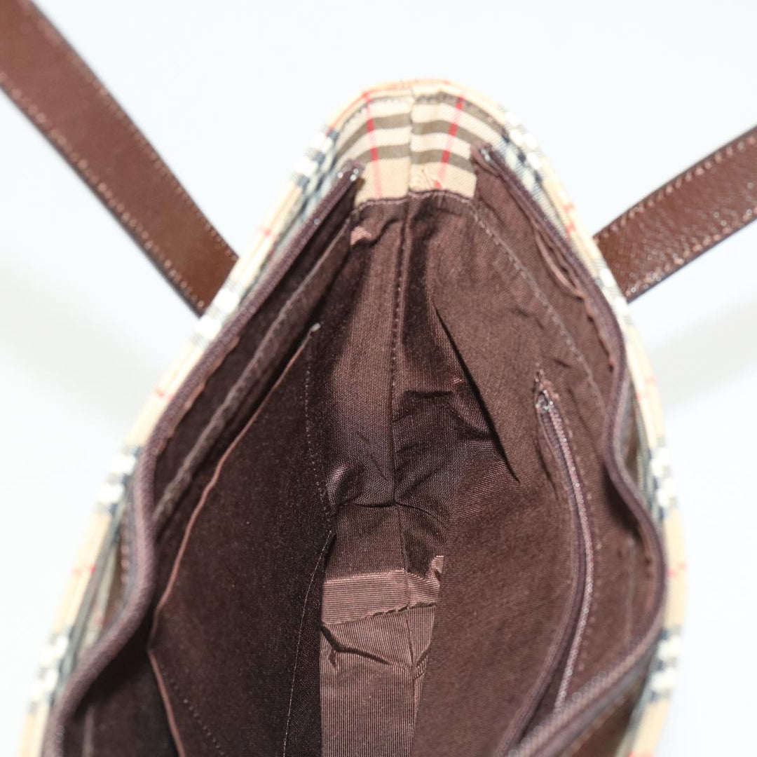BurberrySs Nova Check Hand Bag Nylon Leather Beige Auth 46309