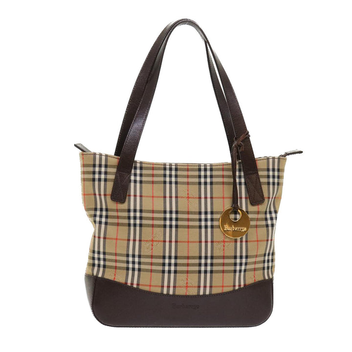 BurberrySs Nova Check Hand Bag Nylon Leather Beige Auth 46309