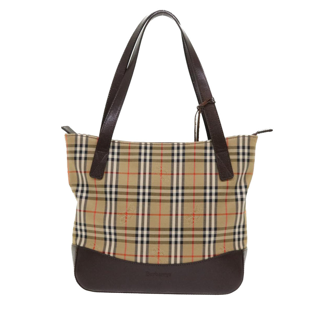 BurberrySs Nova Check Hand Bag Nylon Leather Beige Auth 46309