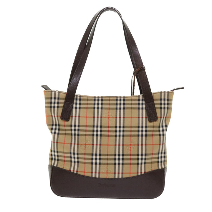 BurberrySs Nova Check Hand Bag Nylon Leather Beige Auth 46309