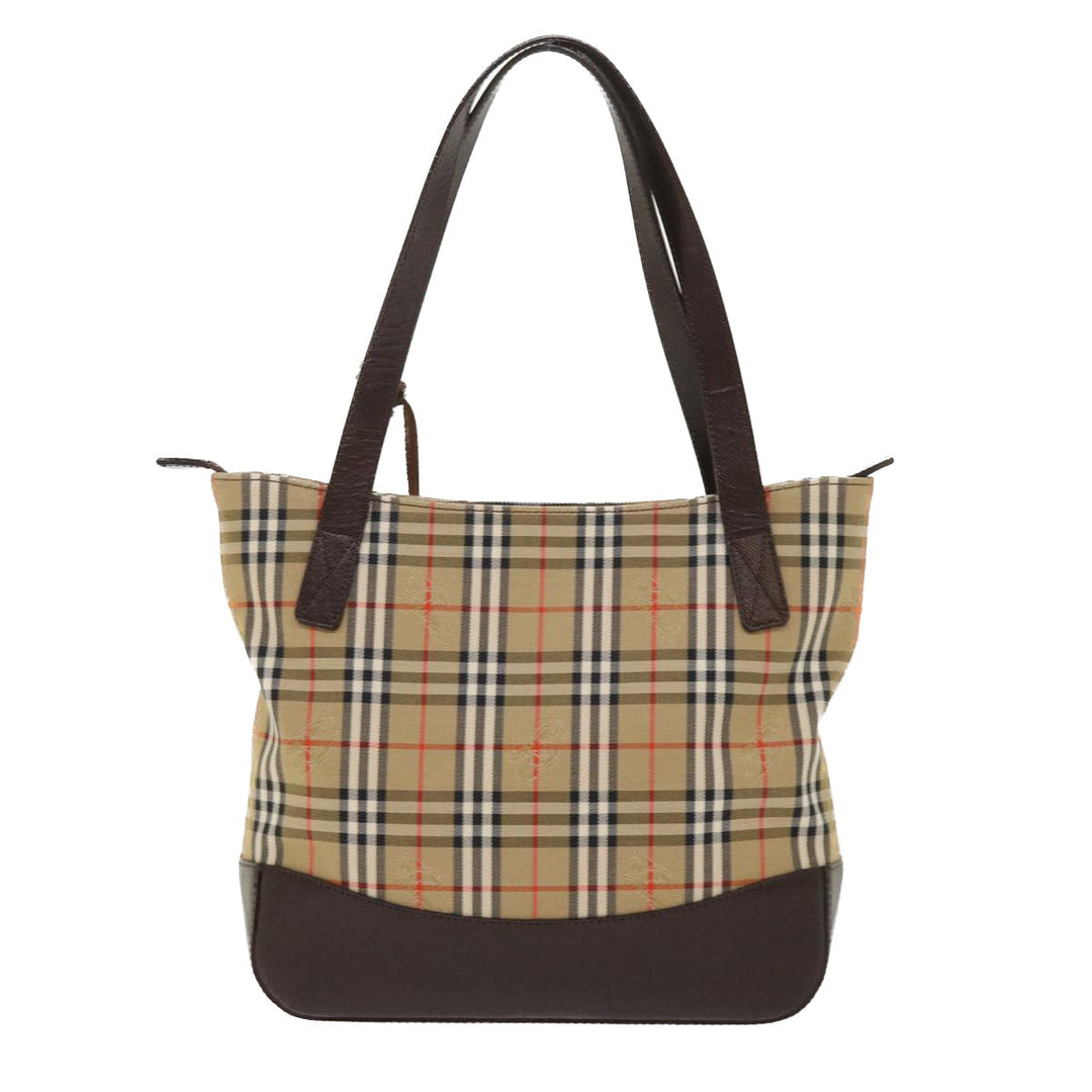 BurberrySs Nova Check Hand Bag Nylon Leather Beige Auth 46309
