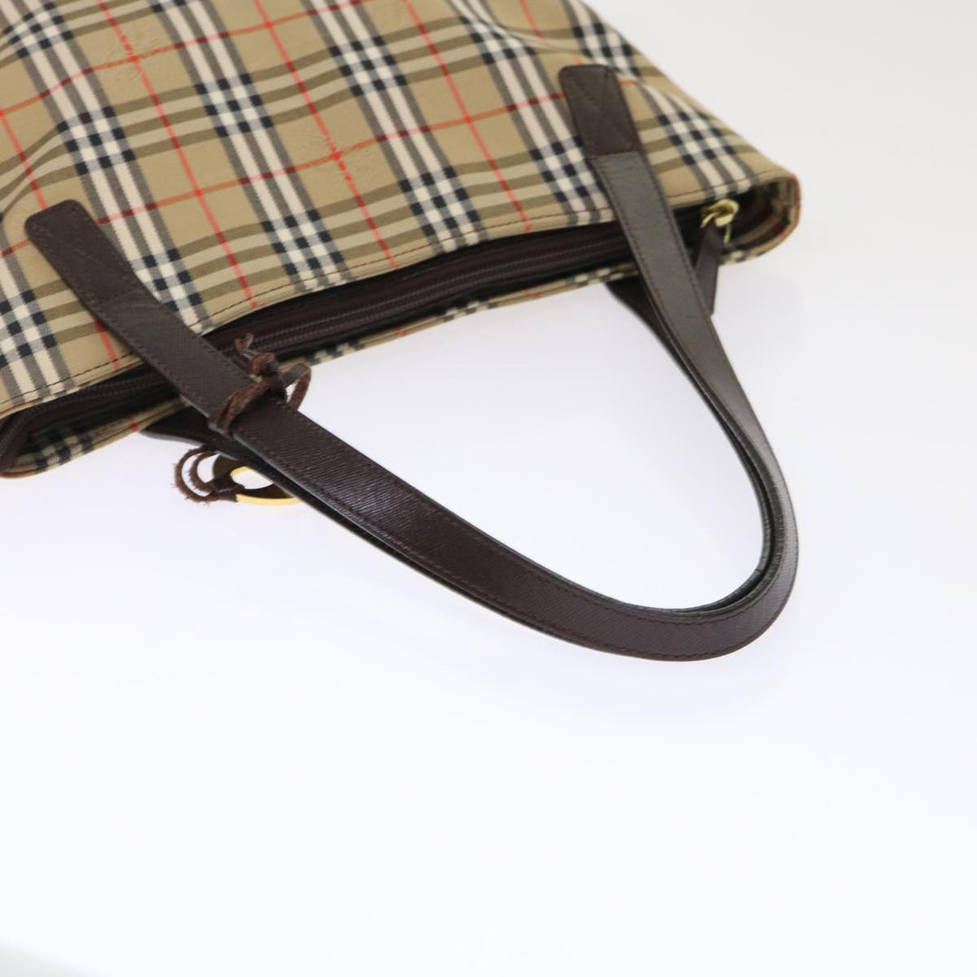 BurberrySs Nova Check Hand Bag Nylon Leather Beige Auth 46309