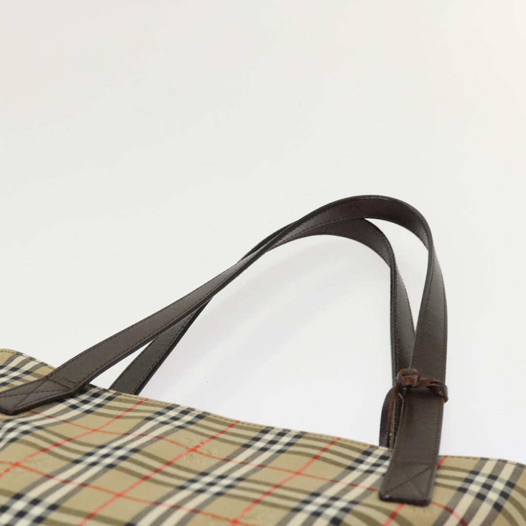 BurberrySs Nova Check Hand Bag Nylon Leather Beige Auth 46309