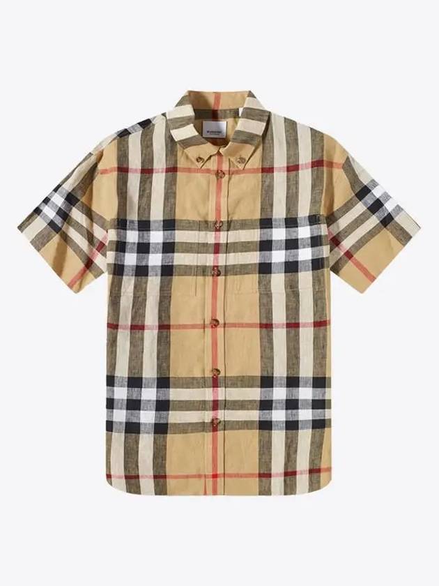 Burberry Linen Tartan Check Short Sleeve Shirt Brown
