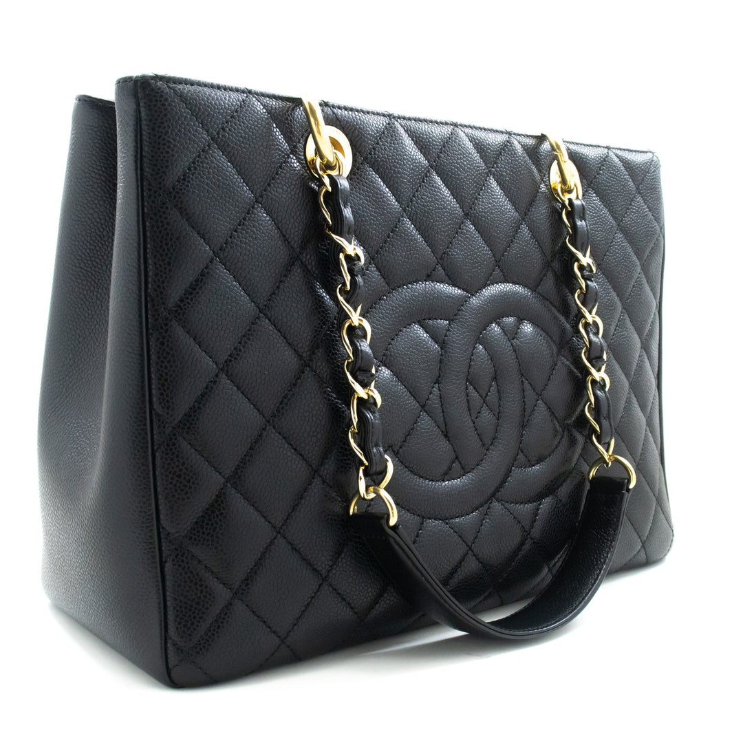 Chanel Caviar GST 13" Grand Shopping Tote Chain Shoulder Bag Black
