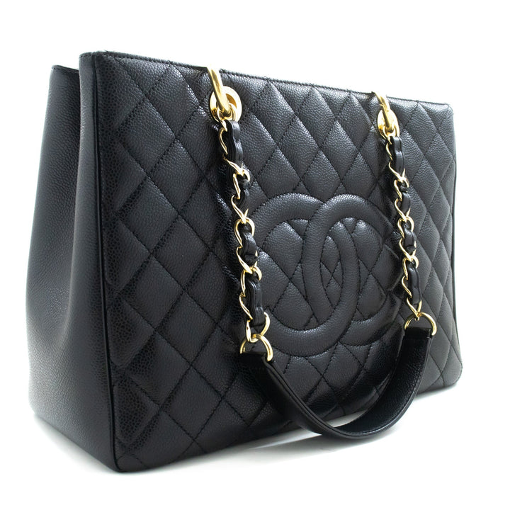 Chanel Caviar GST 13" Grand Shopping Tote Chain Shoulder Bag Black