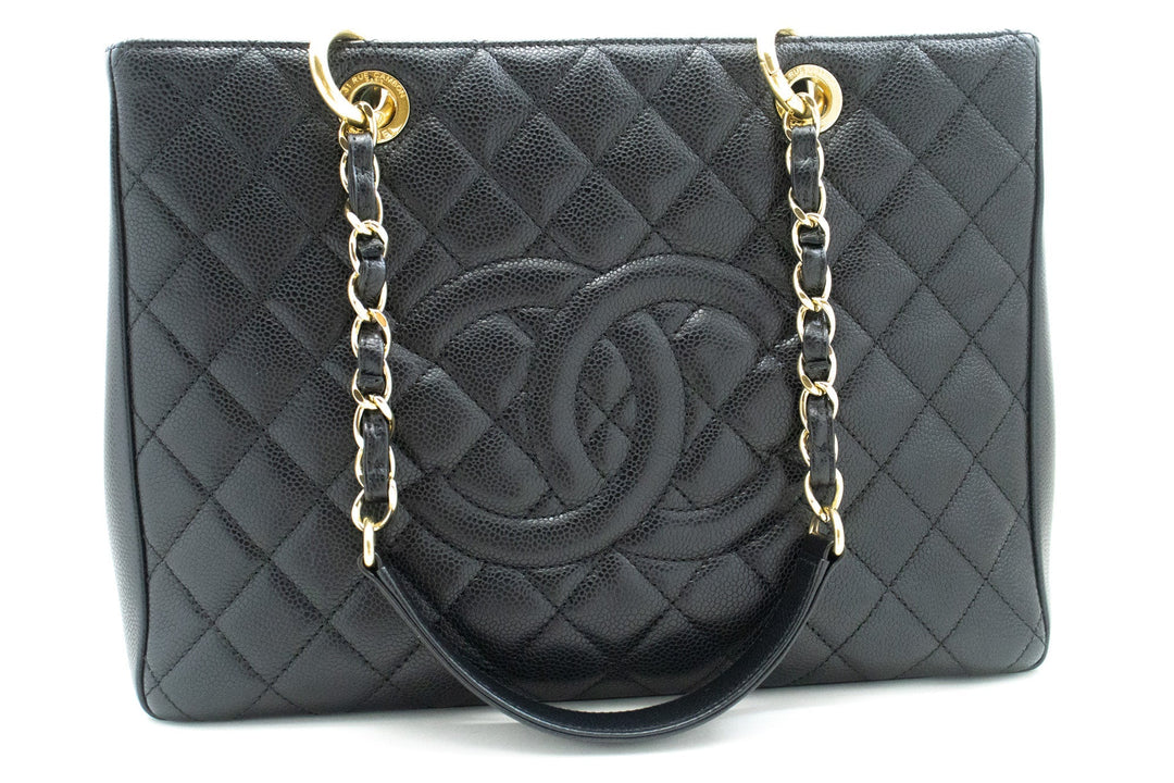 Chanel Caviar GST 13" Grand Shopping Tote Chain Shoulder Bag Black