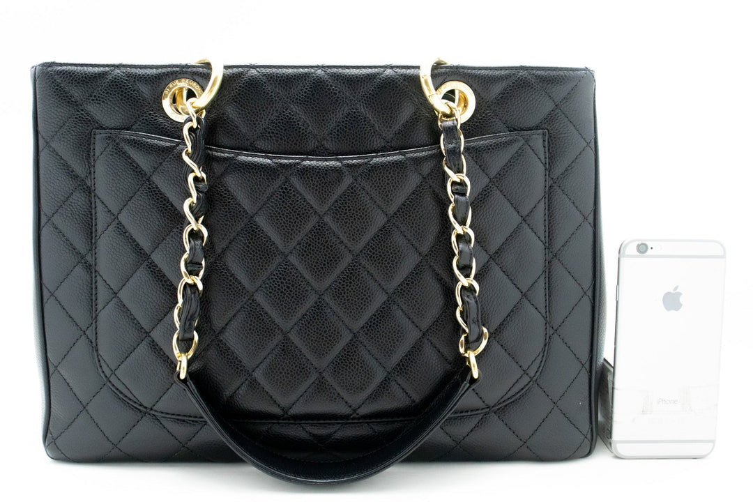 Chanel Caviar GST 13" Grand Shopping Tote Chain Shoulder Bag Black