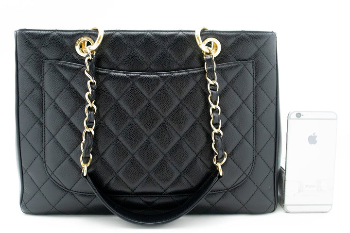Chanel Caviar GST 13" Grand Shopping Tote Chain Shoulder Bag Black