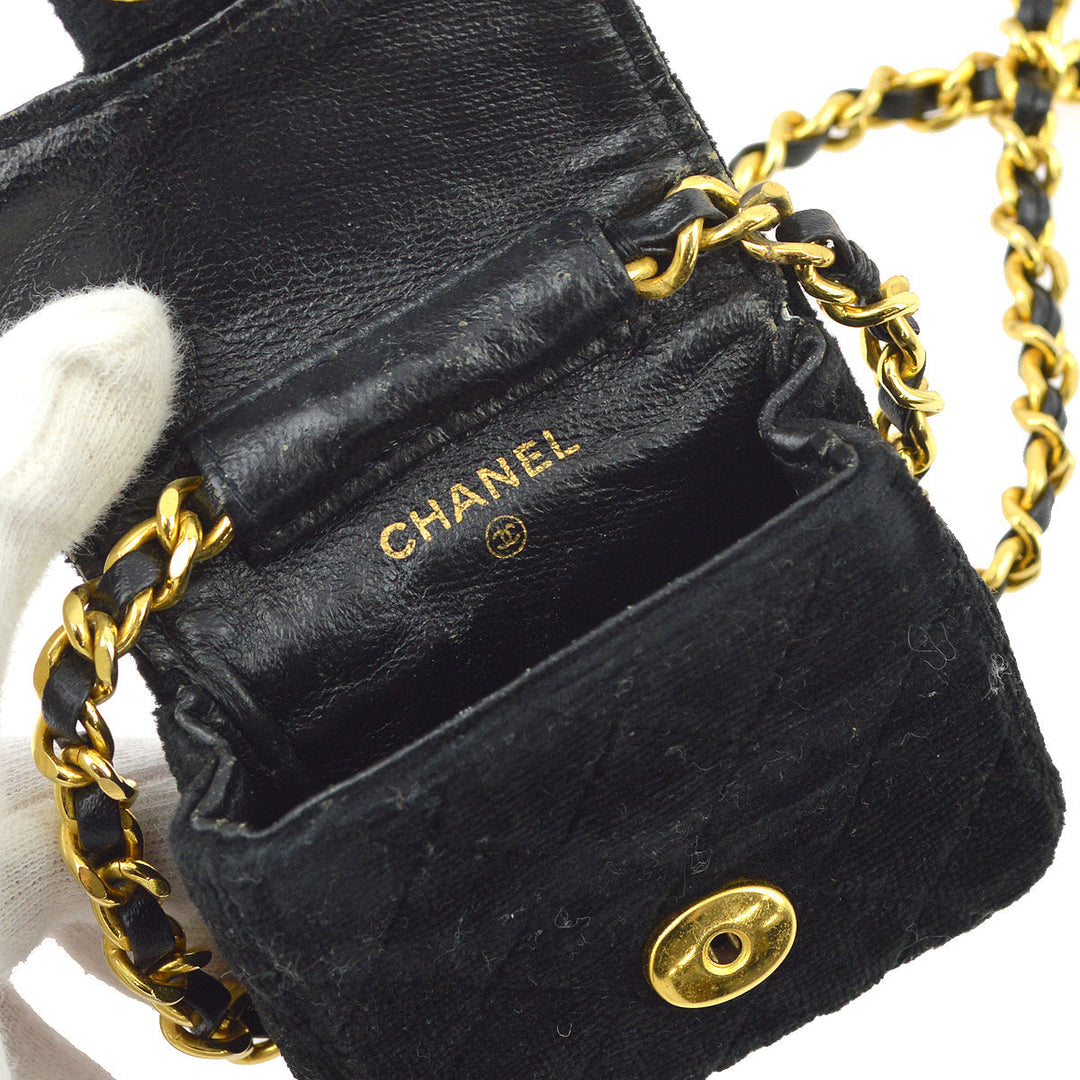 Top Quality Chanel Black Velvet Classic Flap Micro Chain Pochette Pouch