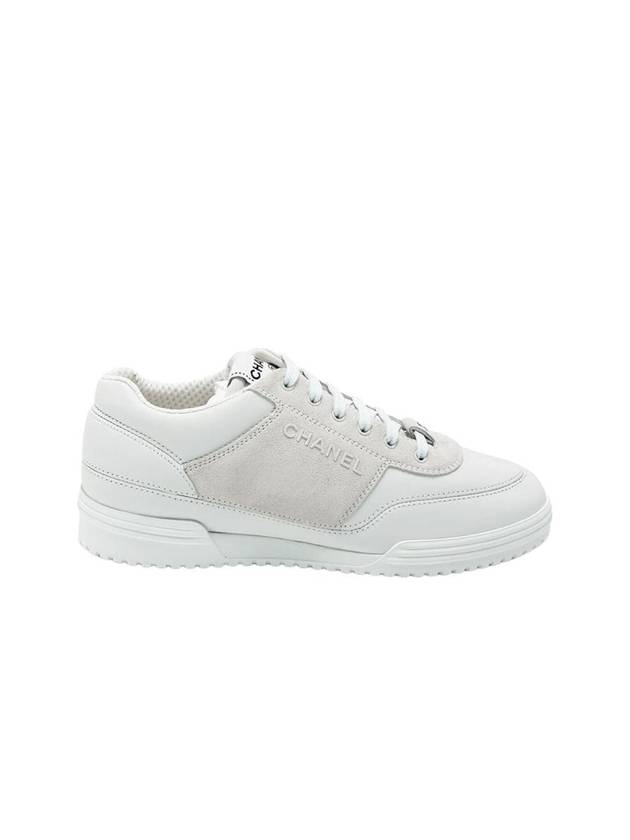 Lettering Two Tone Sneakers Suede Calfskin White Chanel