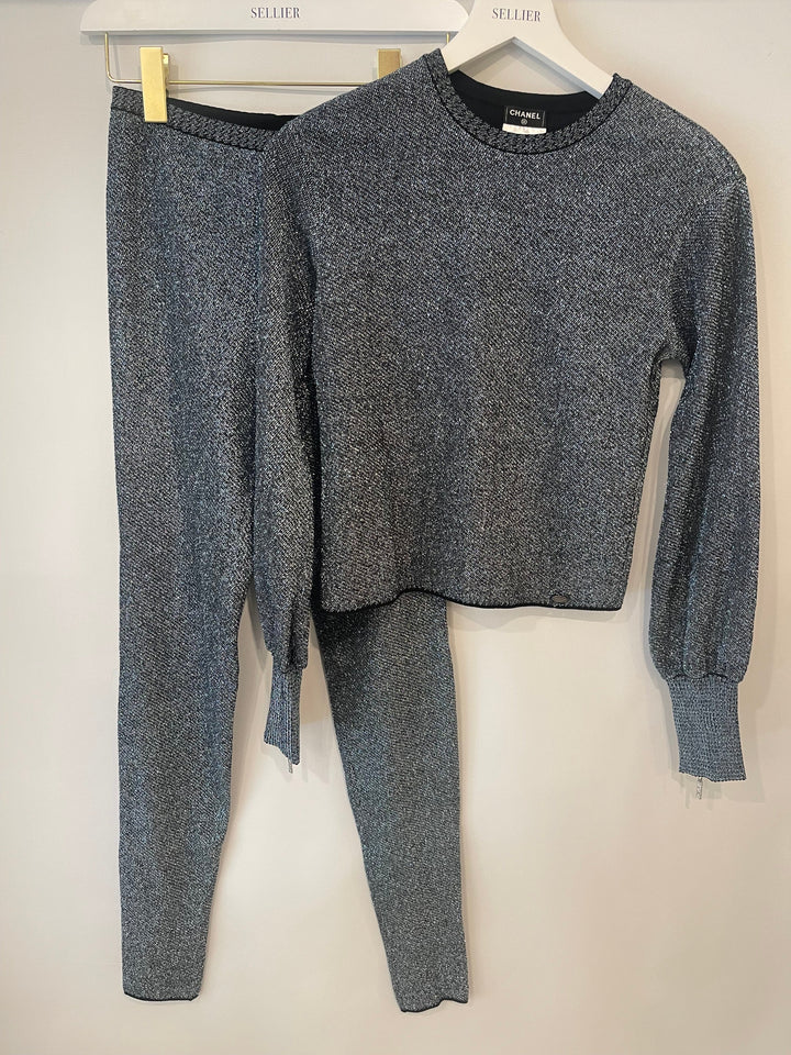 Top Quality Chanel Silver Metallic Long-Sleeve Top and Leggings Set Size FR 34/36 (UK 6/8)
