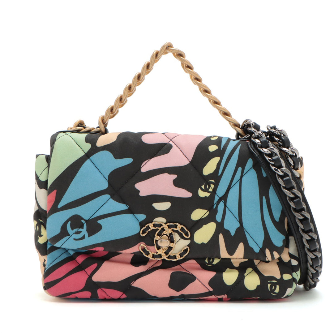 Top Quality Chanel 19 Canvas x Leather Chain Shoulder Bag Multicolor Gold x Silver Gold AS1160