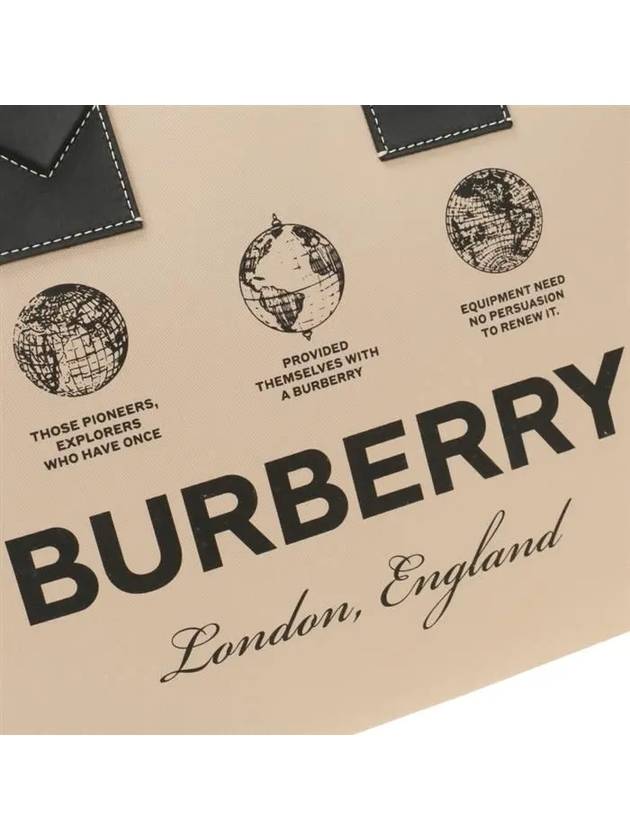Burberry Prorsum Label Print Small London Cotton Leather Tote Bag Beige
