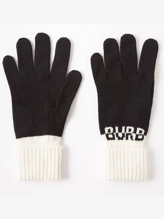 Burberry Logo Two-Tone Cashmere Gloves White Black