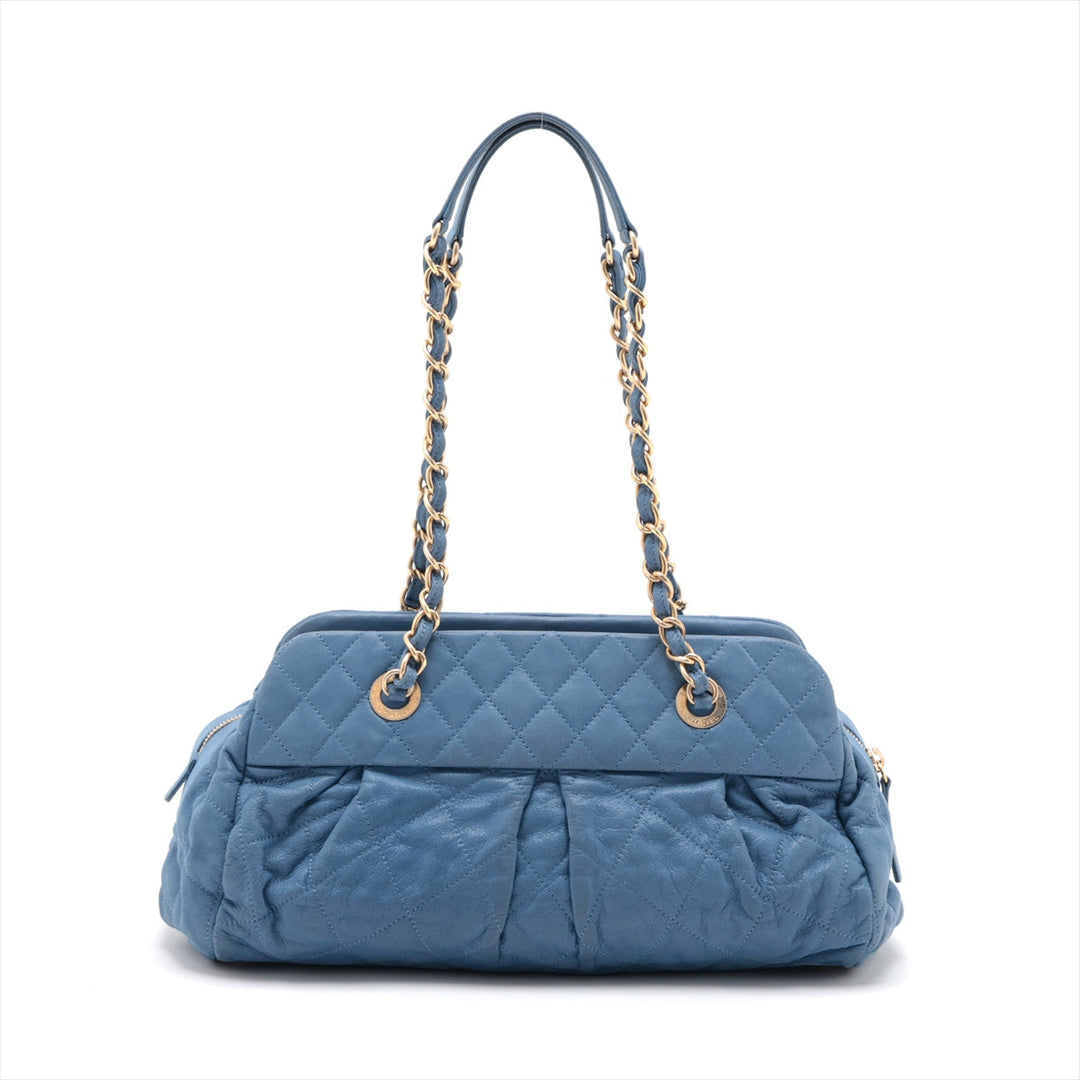 Top Quality Chanel Matrasse  Leather Chain Handbag  Blue Gold  15th