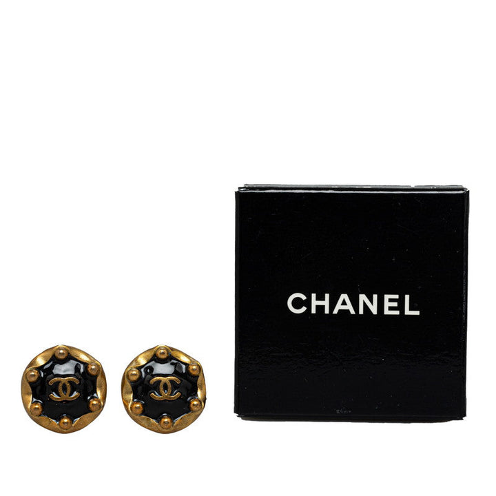 Top Quality Chanel Vintage Coco Round Earrings Gold Black   Chanel