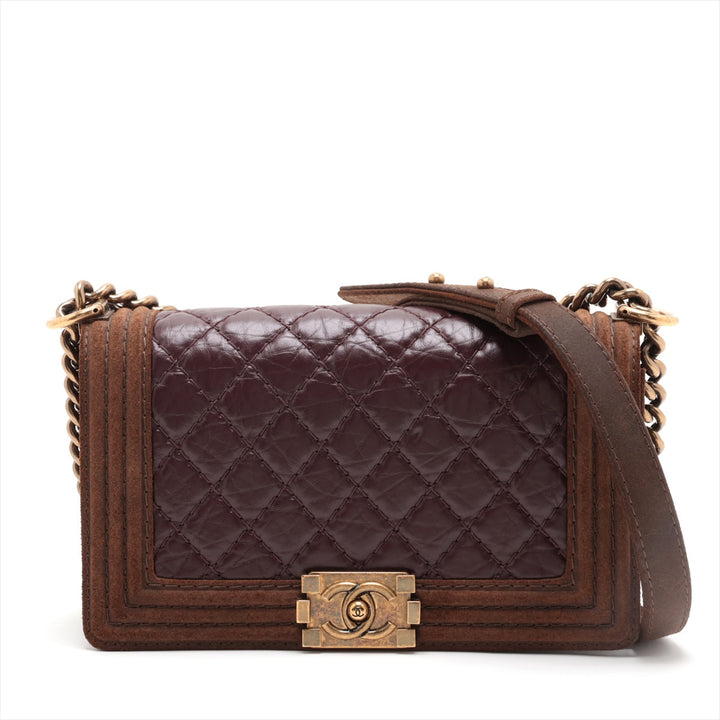 Top Quality Chanel Boy Top Quality Chanel Leather X Chain Shoulder Bag Bordeaux X Brown G  18th