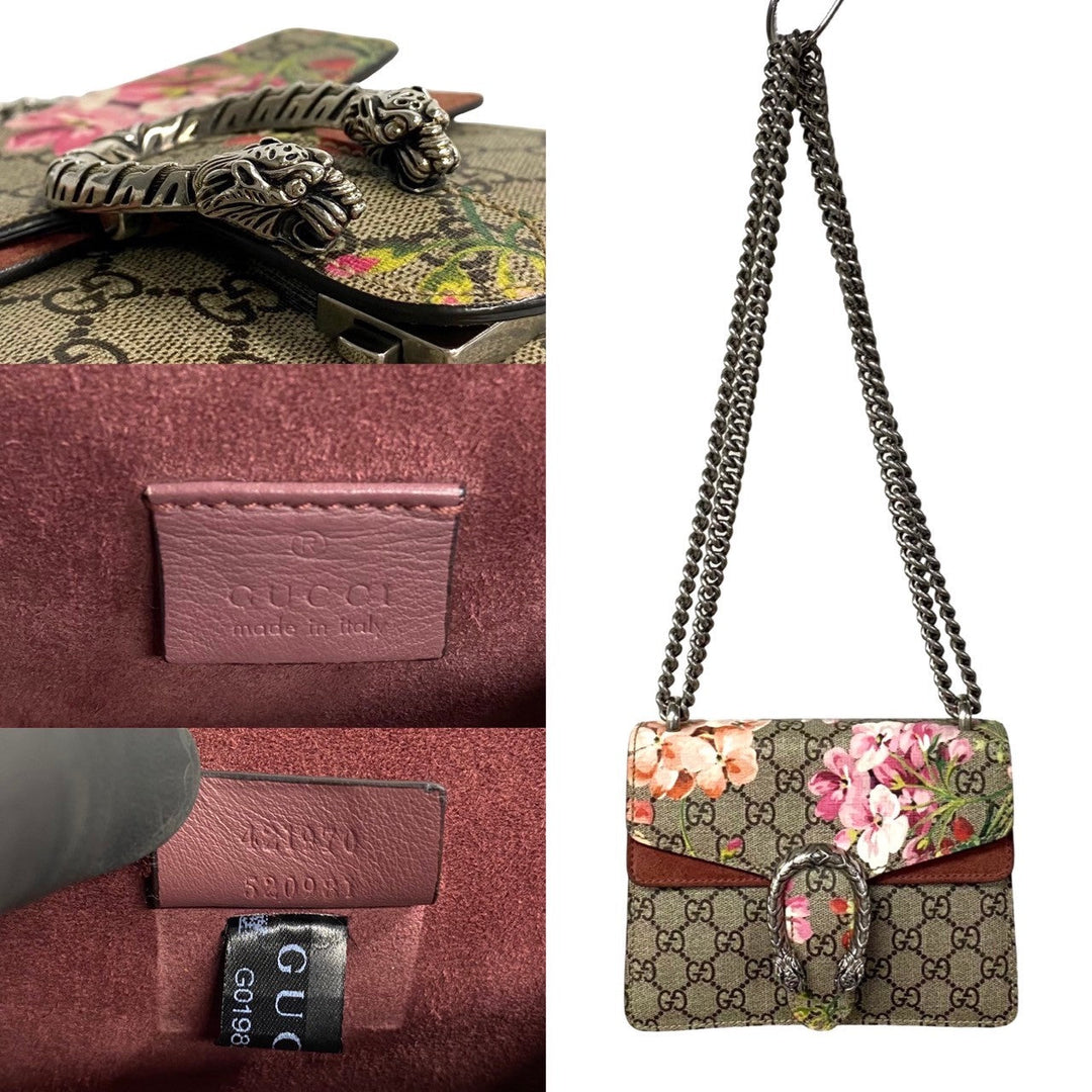 Gucci Mini GG Supreme Blooms Dionysus Shoulder Bag  Canvas Crossbody Bag in New Condition