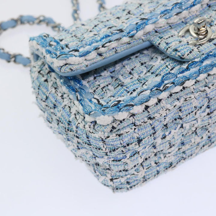 Chanel Chain Shoulder Bag Tweed Blue CC Auth 47496A