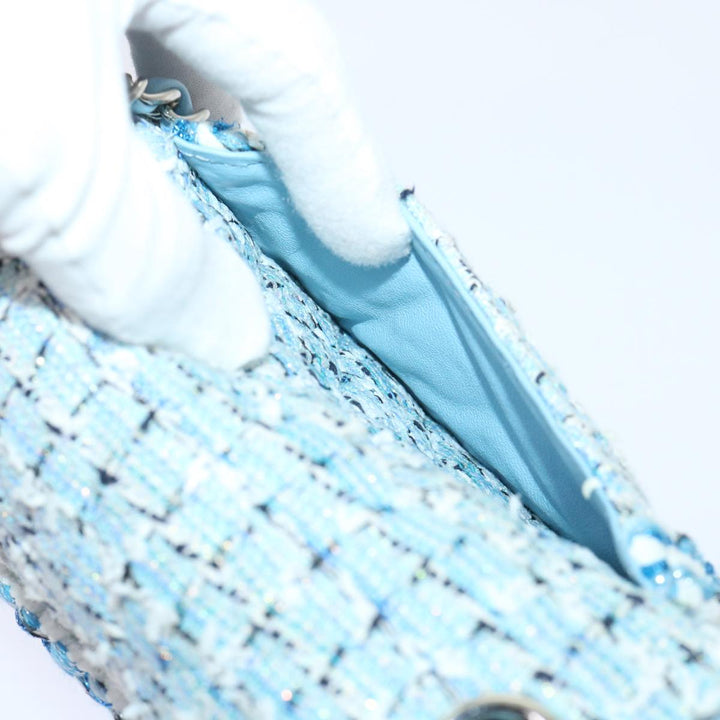 Chanel Chain Shoulder Bag Tweed Blue CC Auth 47496A